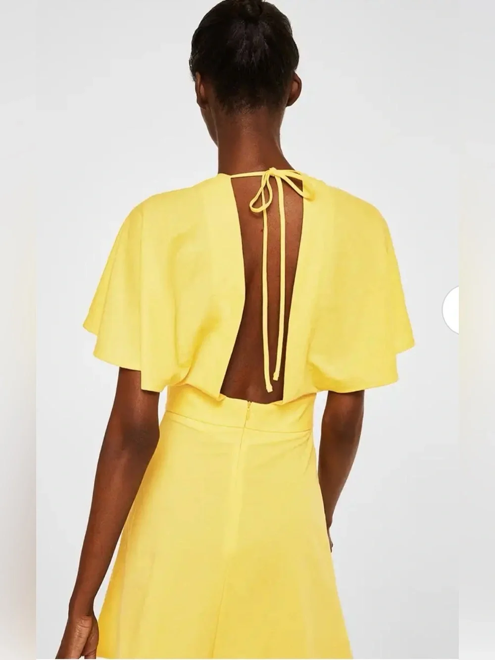 Mango Yellow V-Neck Midi Dress with Flutter Sleeves - Picture 3 of 10